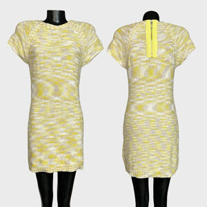 Labworks VTG 90s Sweater Dress Short Sleeve Medium Gradient Yellow Zipper Accent